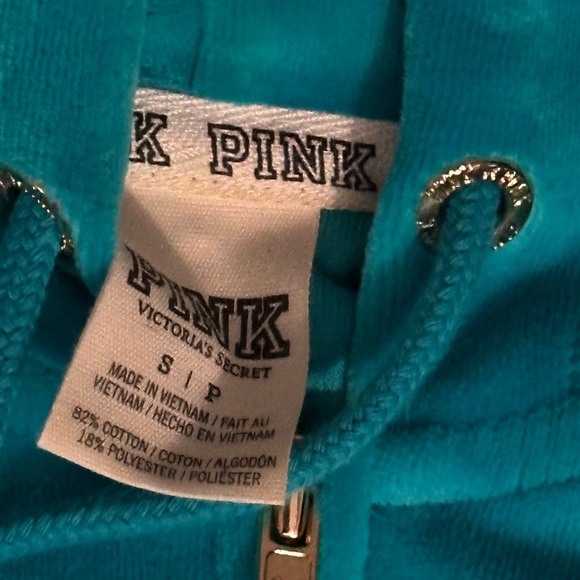 🦋 HARD TO FIND Victoria’s Secret Love Pink Gold Sequin and Teal Velvet Hoodie - Picture 6 of 8